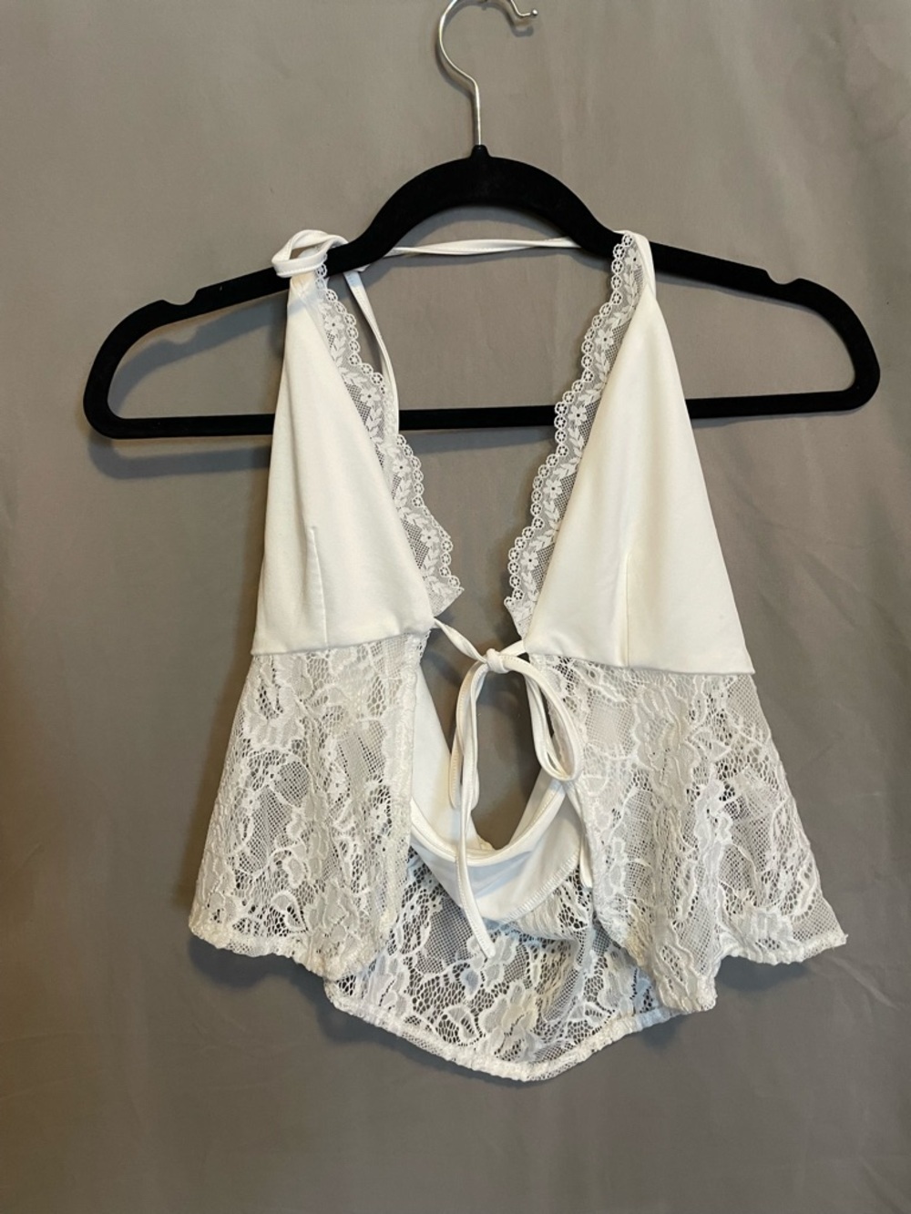 SHEIN White Lace Halter Tie-Front Babydoll Chemise wrap lace feminine flowy